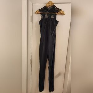 Black Lace Halter Jumpsuit | Elegant Sleeveless One-Piece | Size M